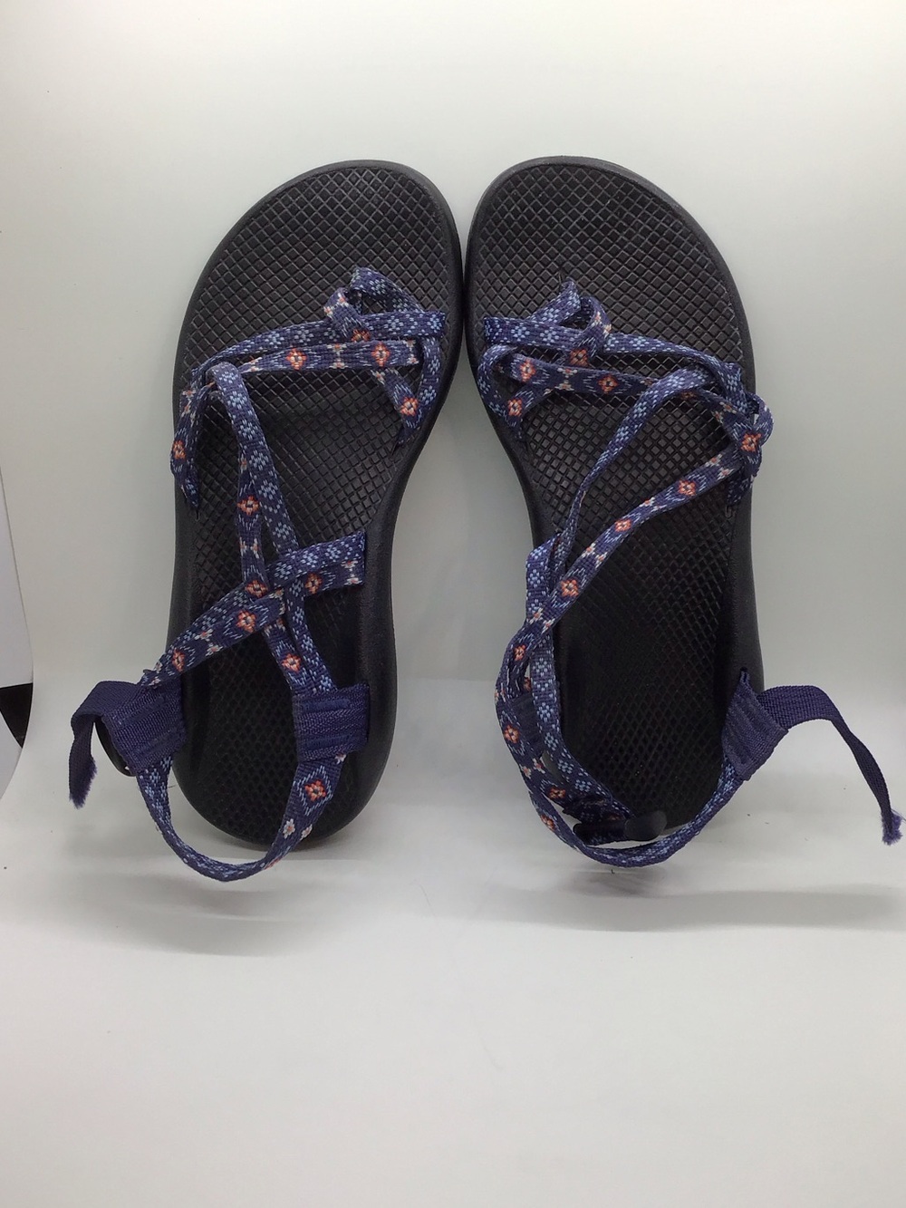 Chaco Women's Navy Strappy Sandals with Orange Accent Pattern